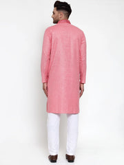 Men's Lit Pink Woven Kurta Only
