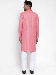 Men's Lit Pink Woven Kurta Only