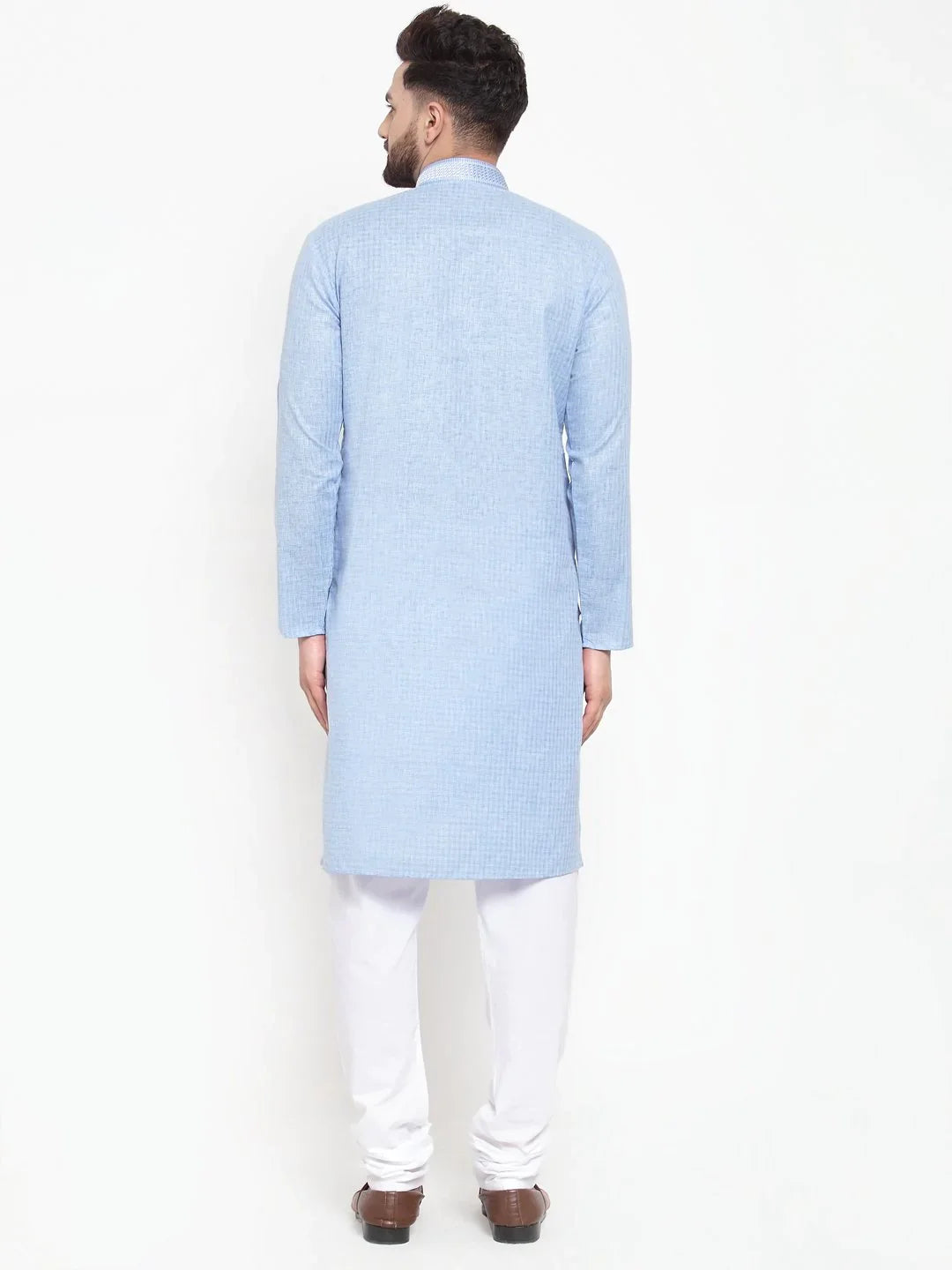 Blue Embroidered Mens Kurta Pajama Set | Cotton Churidar