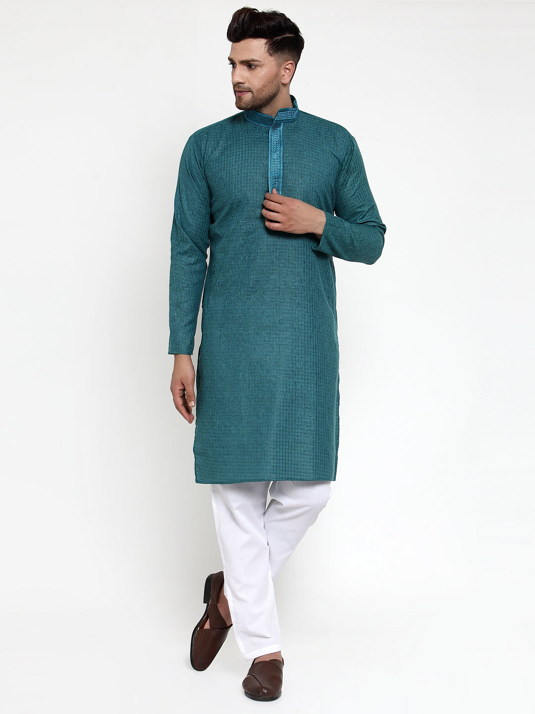 Teal Men's Kurta | Indian Kurta for Men Cotton Fabric