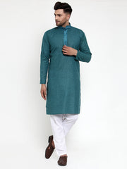 Men's Teal Woven Kurta Only