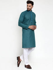 Men's Teal Woven Kurta Only