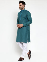 Men's Teal Woven Kurta Payjama Sets