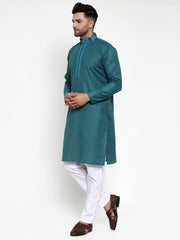 Men's Teal Woven Kurta Only
