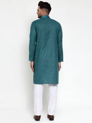 Men's Teal Woven Kurta Only