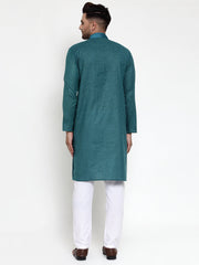 Men's Teal Woven Kurta Only