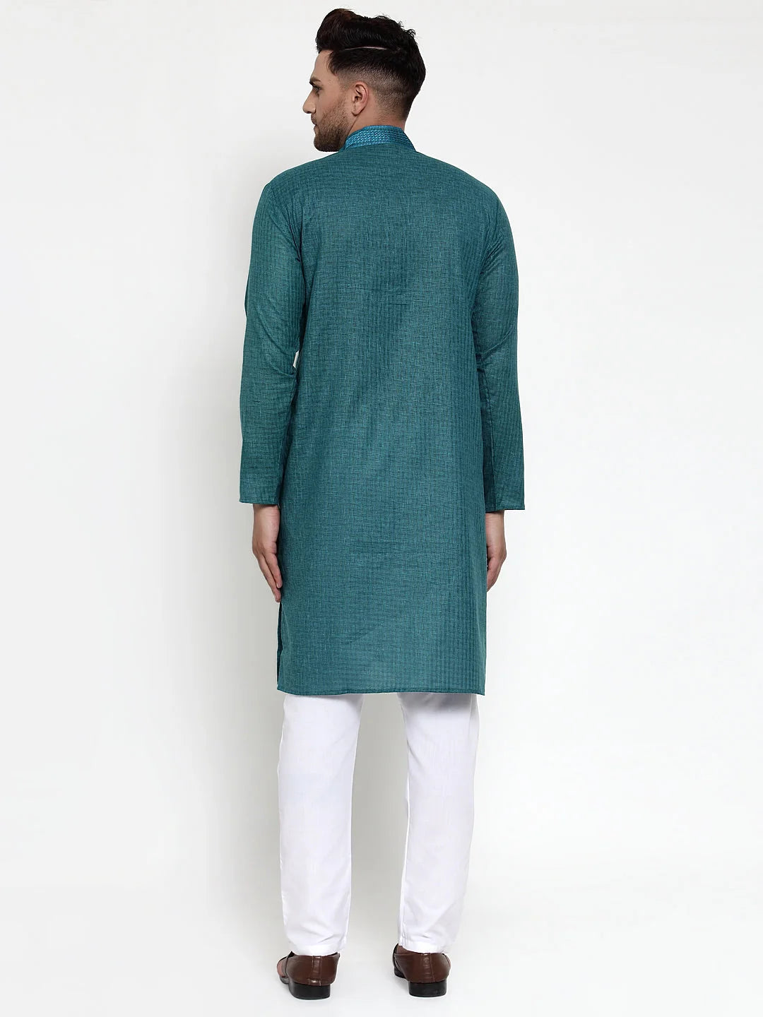 Teal Cotton Mens Kurta Pajama Set | Shop Now