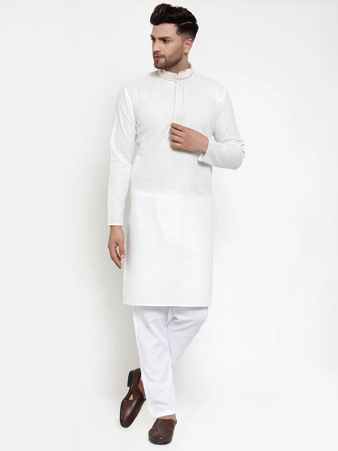 White Cotton Mens Kurta Pajama Set | Classic Pathani Style