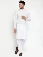 Men's White Woven Kurta Payjama Sets