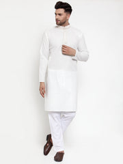 Men's White Woven Kurta Payjama Sets