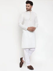 Men's White Woven Kurta Payjama Sets