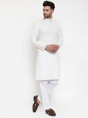 Men's White Woven Kurta Payjama Sets