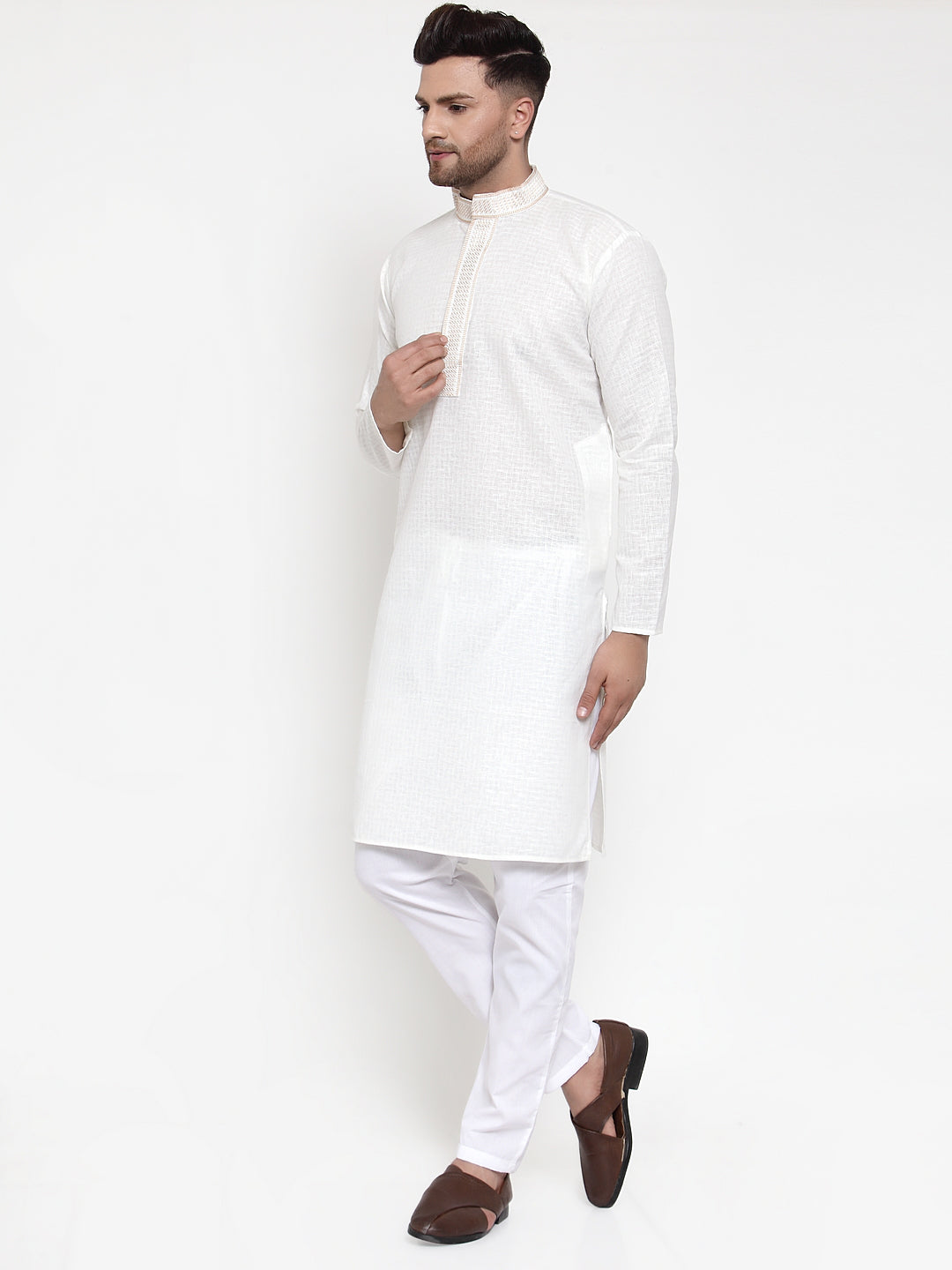 White Cotton Mens Kurta Pajama Set | Classic Pathani Style