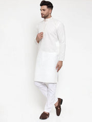Men's White Woven Kurta Only