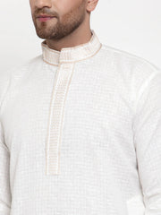 Men's White Woven Kurta Payjama Sets