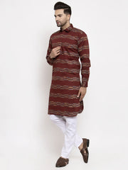Men Brown Woven Design Kurta with Pyjamas ( JOKP 621 Brown )-JOKP-621