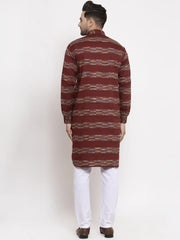 Men Brown Woven Design Kurta with Pyjamas ( JOKP 621 Brown )-JOKP-621