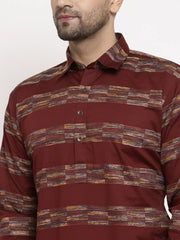 Men Brown Woven Design Kurta with Pyjamas ( JOKP 621 Brown )-JOKP-621