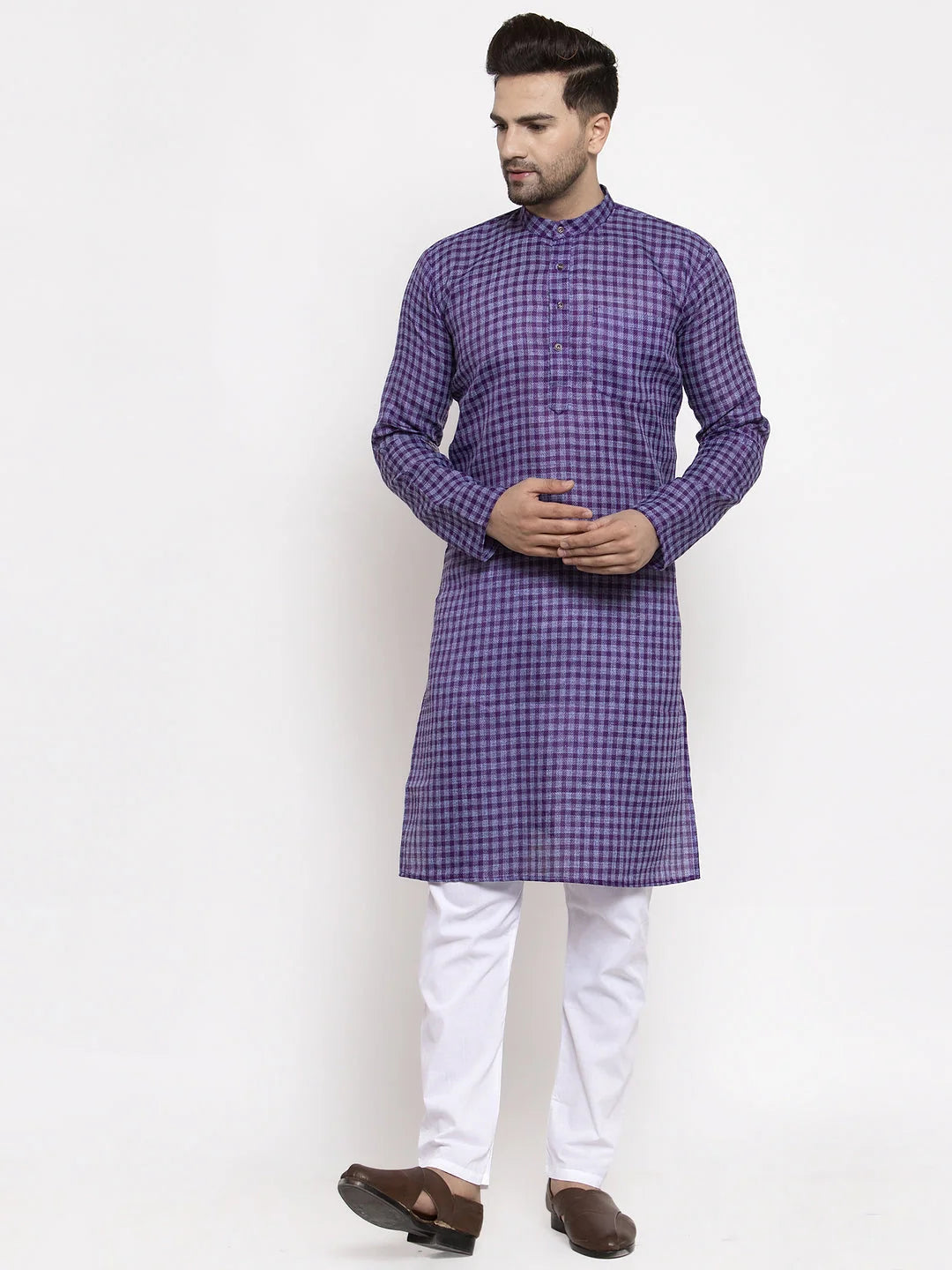 Purple Mens Kurta Pajama Set | Woven Cotton Kurta Payjama