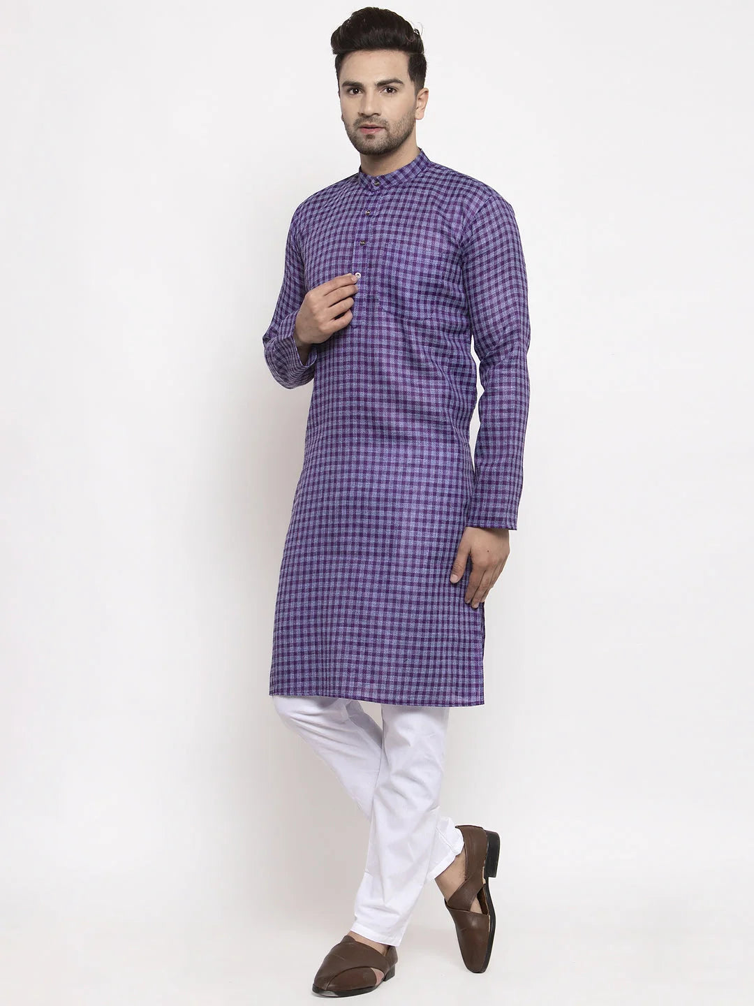 Purple Mens Kurta Pajama Set | Woven Cotton Kurta Payjama