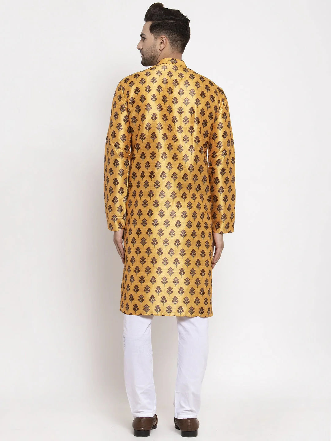 Yellow Printed Mens Kurta Pajama Set | Cotton Kurta Payjama