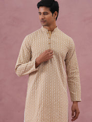 Floral Embroidered Kurta With Churidar (JOKP 626 Beige ) [FF] [G-1-5]