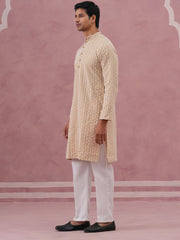 Floral Embroidered Kurta With Churidar (JOKP 626 Beige ) [FF] [G-1-5]