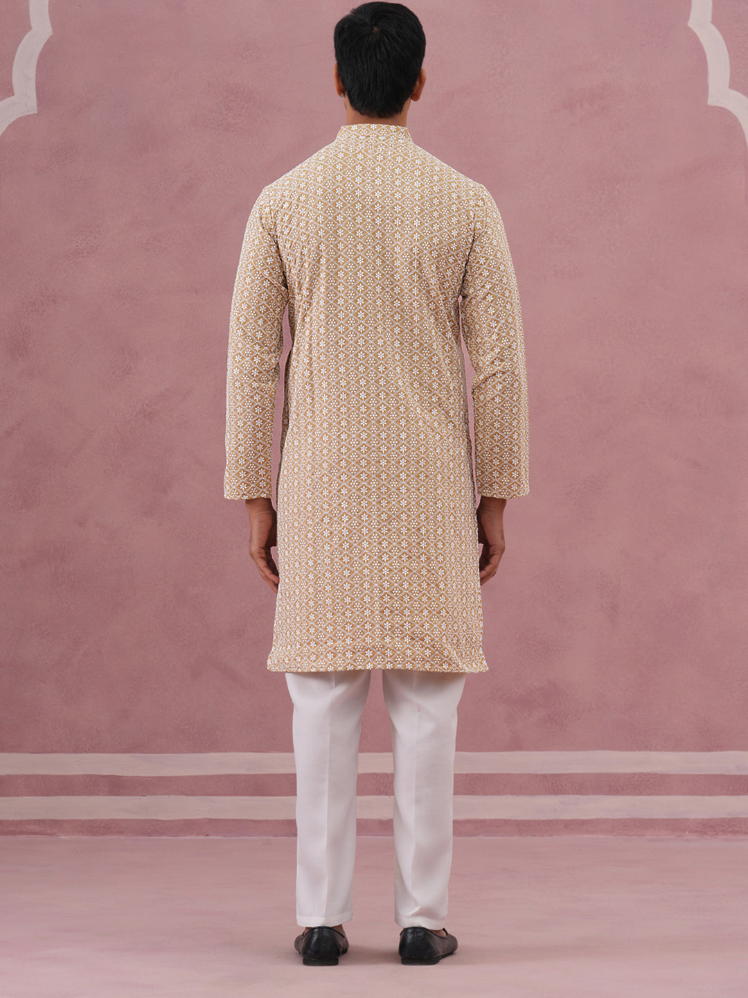 DesiQlo Men Embroidered Kurta Pyjama Set - Beige - JOKP_626Beige_S