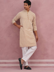 Floral Embroidered Kurta With Churidar (JOKP 626 Beige ) [FF] [G-1-5]