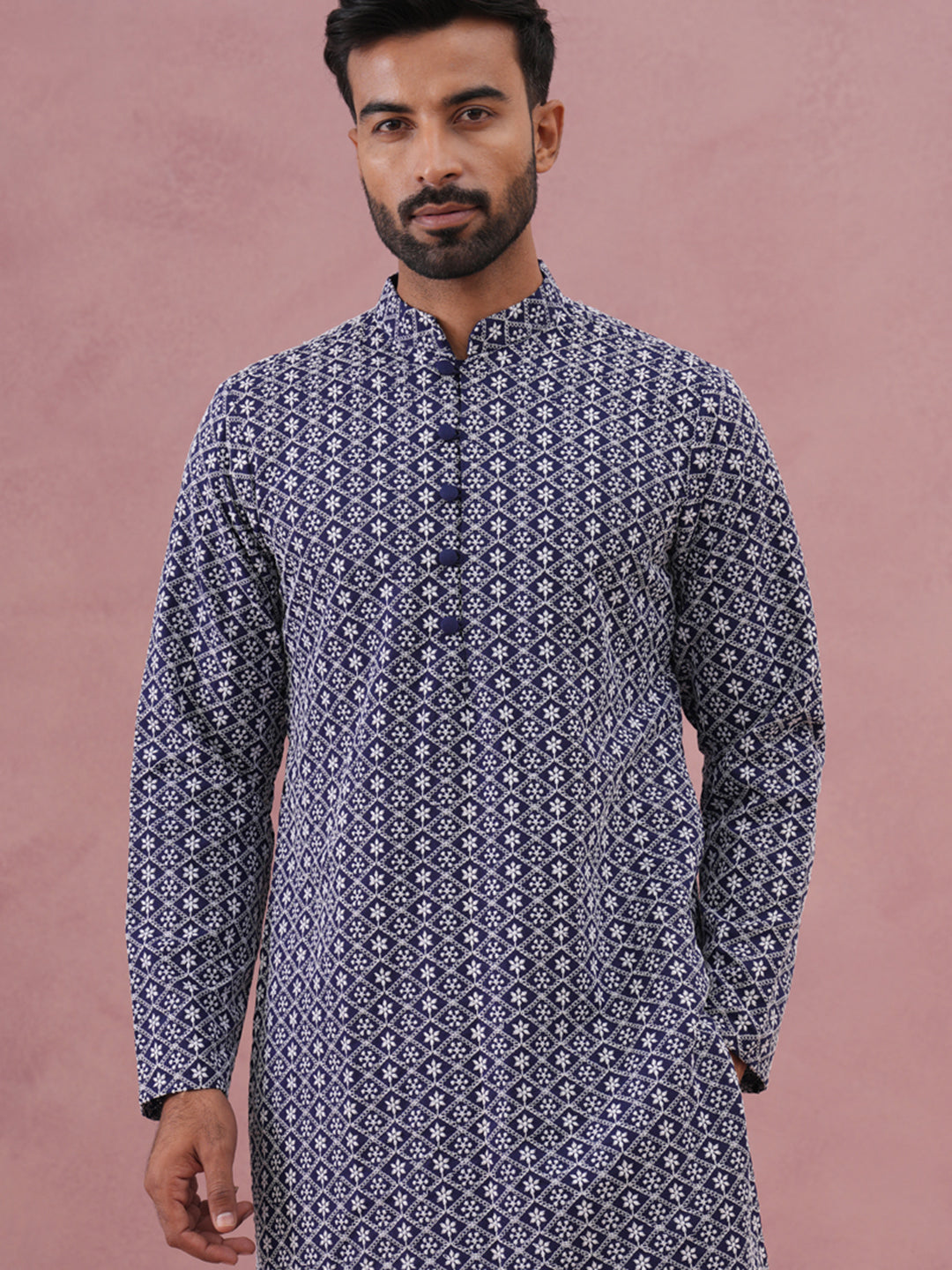 DesiQlo Men Embroidered Kurta Pyjama Set - Blue - JOKP_626Blue_S