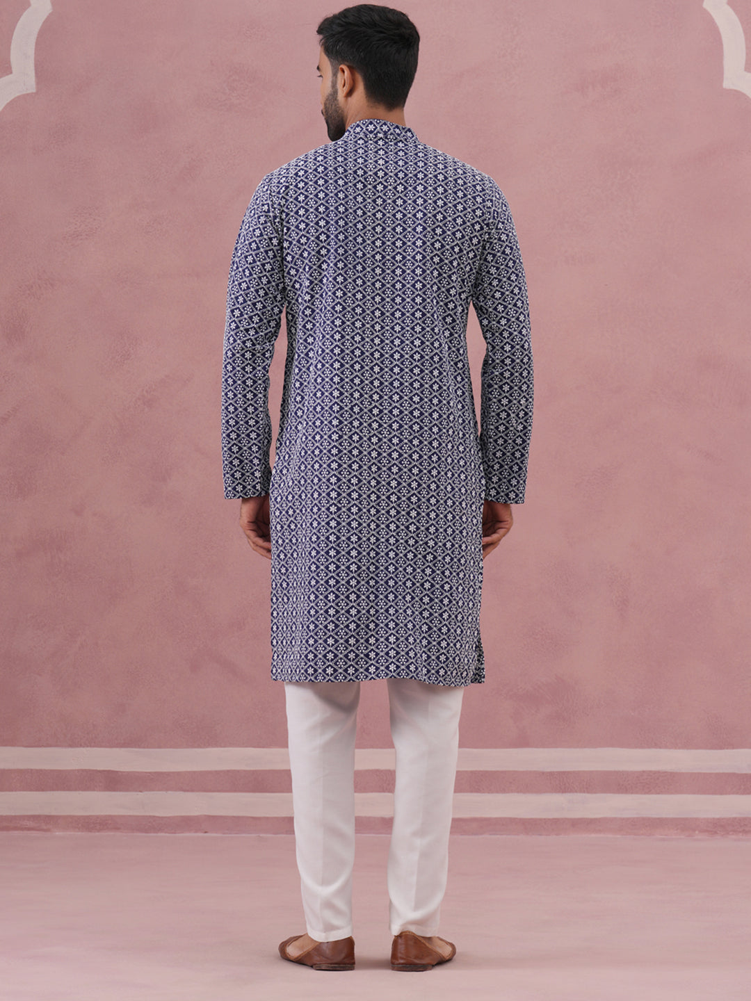 DesiQlo Men Embroidered Kurta Pyjama Set - Blue - JOKP_626Blue_S