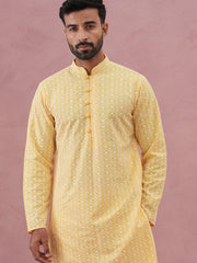 Floral Embroidered Kurta With Churidar ( JOKP 626 Lemon ) [FF] [G-1-5]