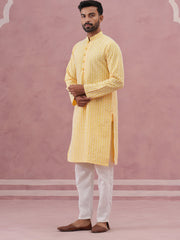 Floral Embroidered Kurta With Churidar ( JOKP 626 Lemon ) [FF] [G-1-5]