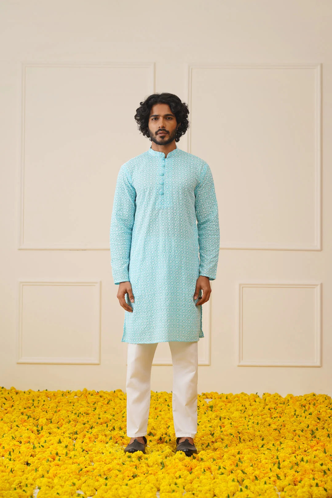 Sky Embroidered Mens Kurta - Stylish Indian Kurta for Men
