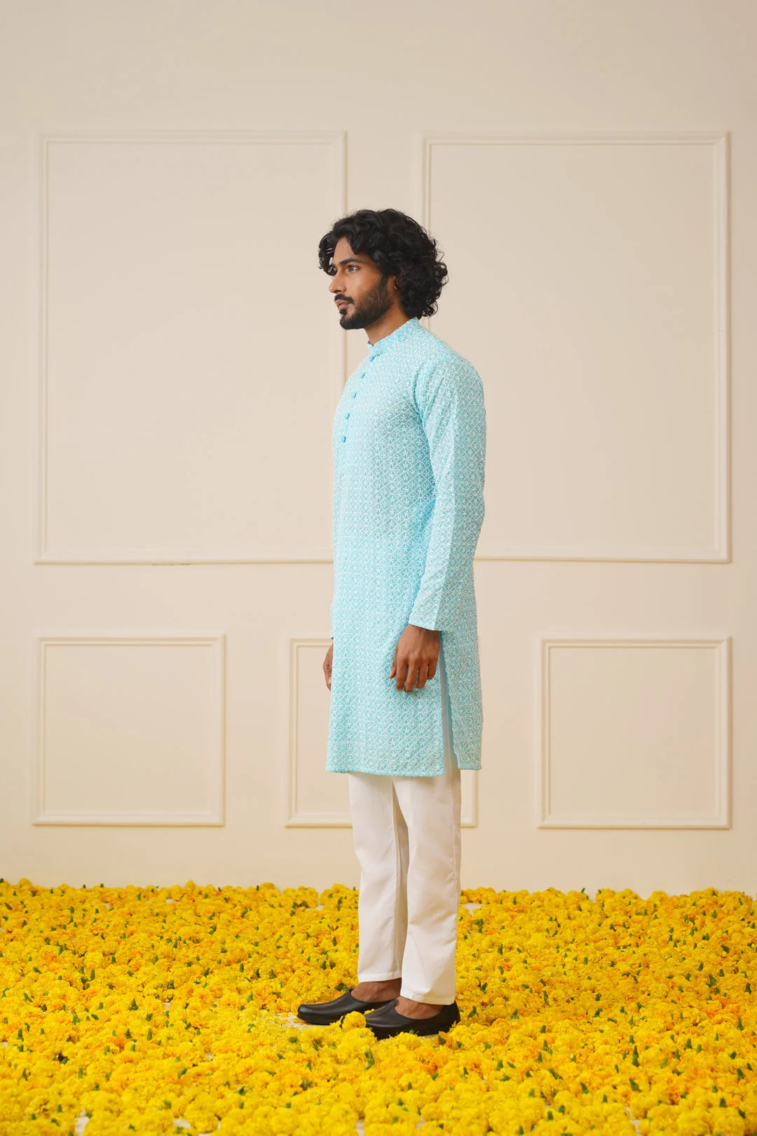 Sky Embroidered Mens Kurta - Stylish Indian Kurta for Men