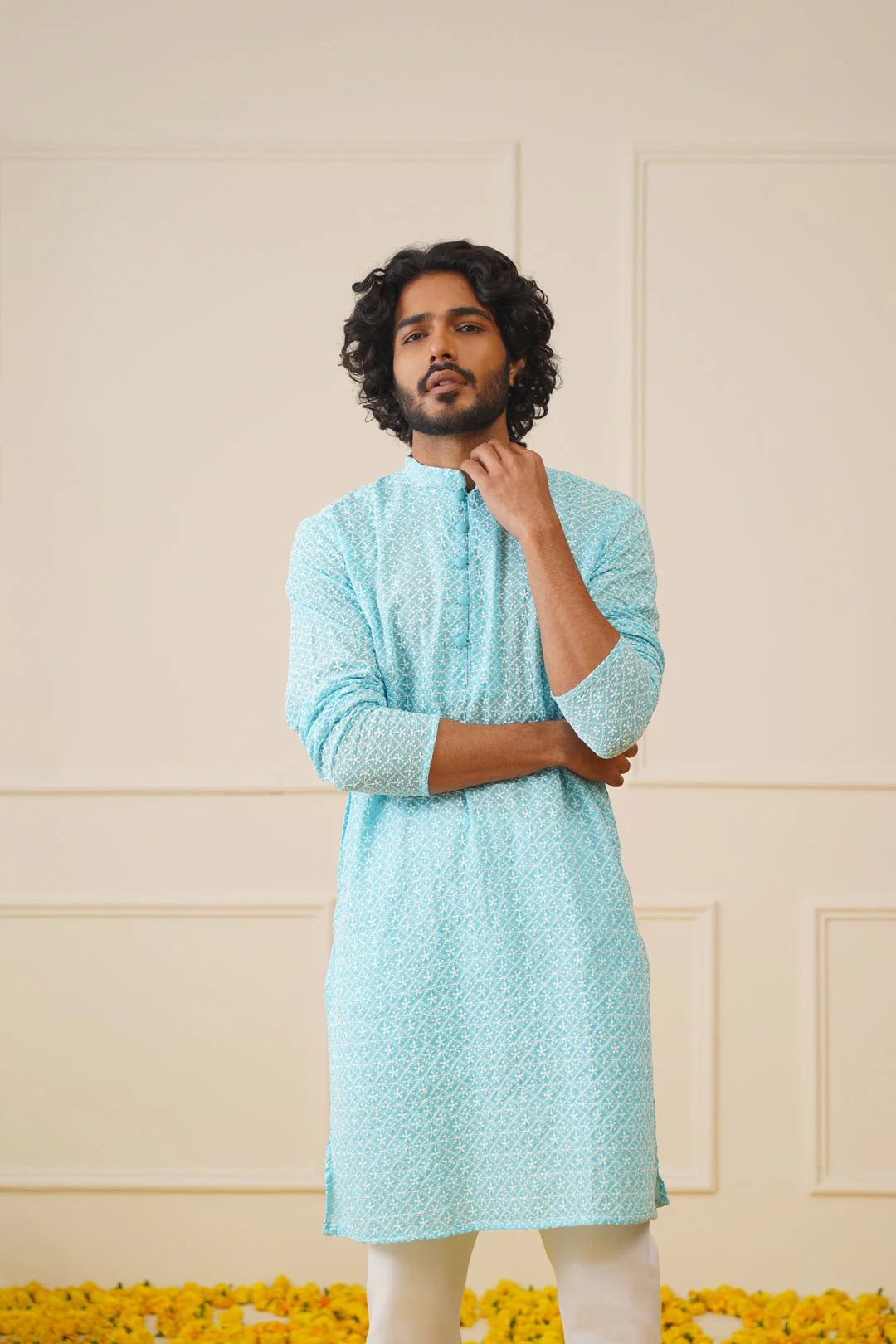 Sky Embroidered Mens Kurta - Stylish Indian Kurta for Men