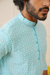 Men's Sky Embroidered Kurta Only