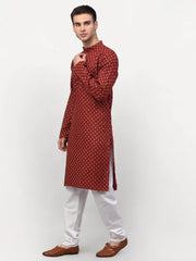 DesiQlo Men's Maroon Printed Kurta Payjama Sets ( JOKP 627 Maroon )