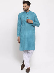 Men Sky Blue Printed Kurta Only ( KO 627 Sky )-KO-627