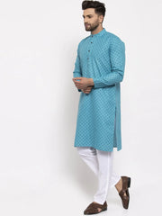 Men Sky Blue Printed Kurta Only ( KO 627 Sky )-KO-627