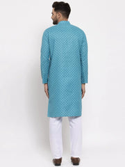 Men Sky Blue Printed Kurta Only ( KO 627 Sky )-KO-627