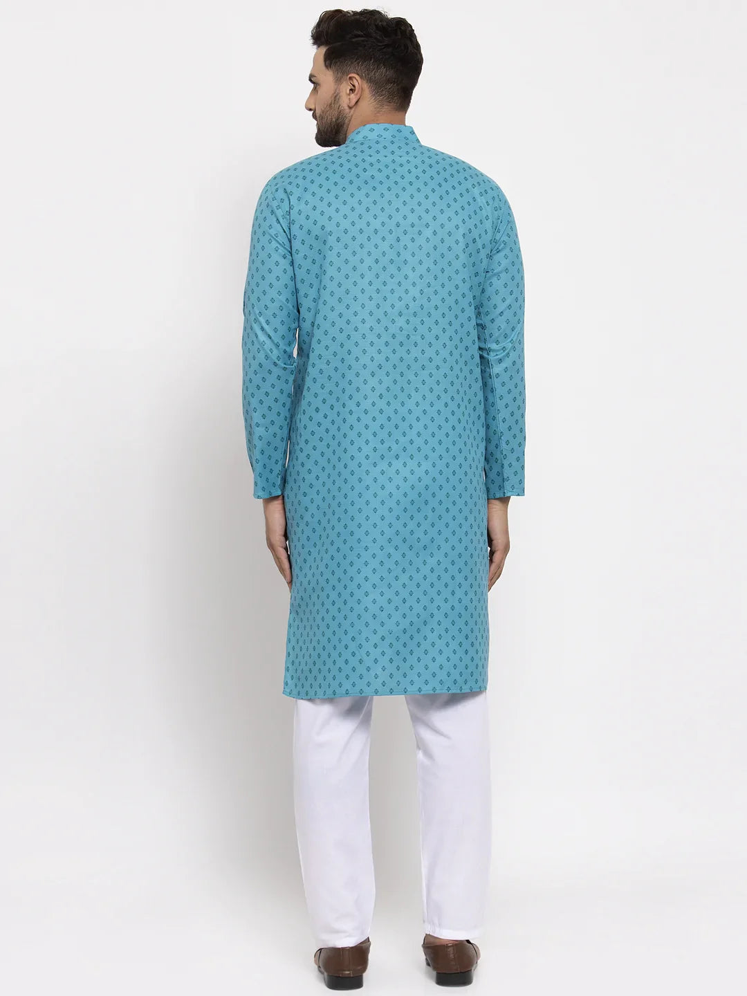 Sky Blue Mens Kurta Pajama Set - Cotton Kurta Pajama