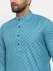 Men Sky Blue Printed Kurta Only ( KO 627 Sky )-KO-627