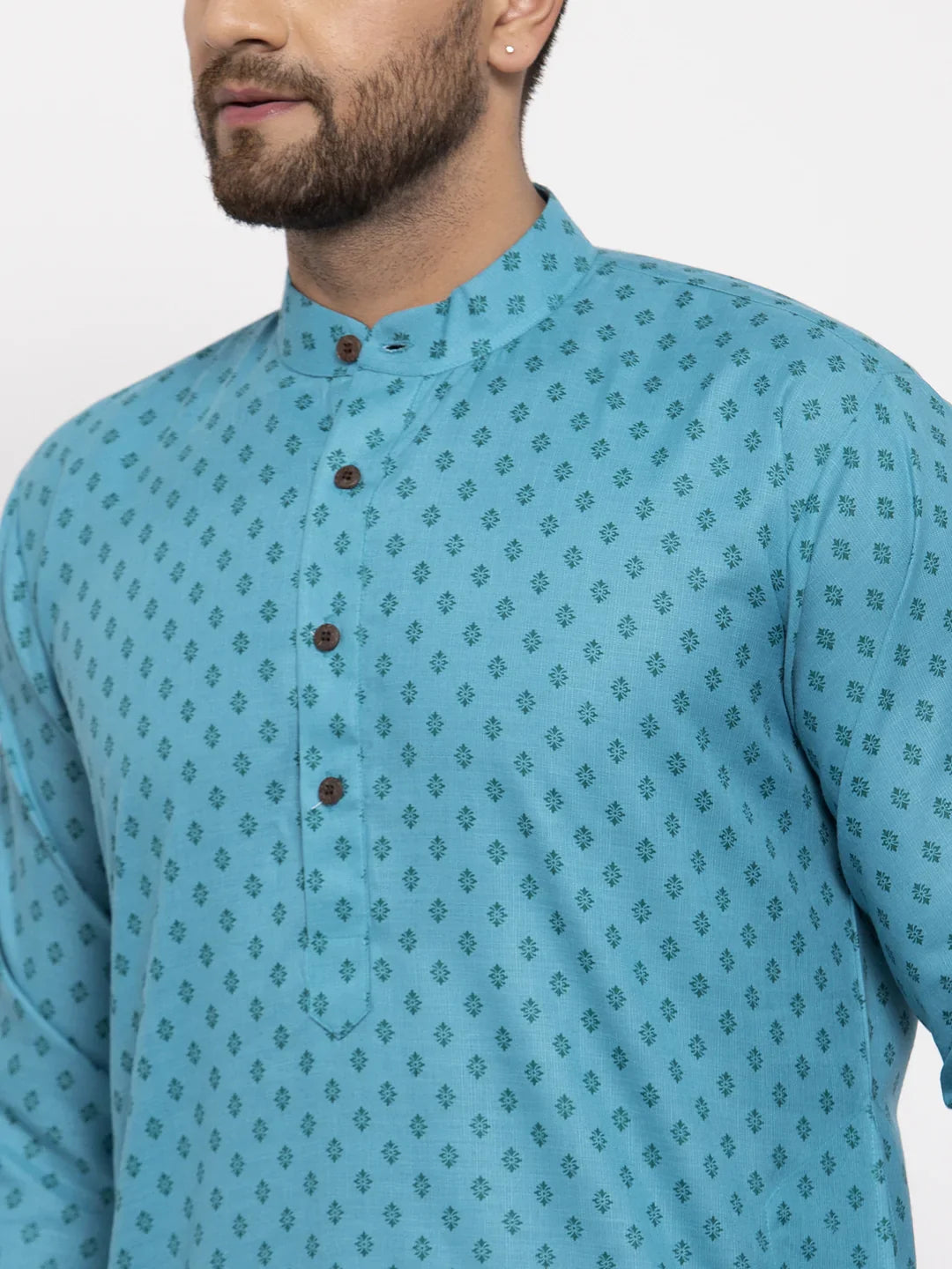 Sky Blue Mens Kurta Pajama Set - Cotton Kurta Pajama