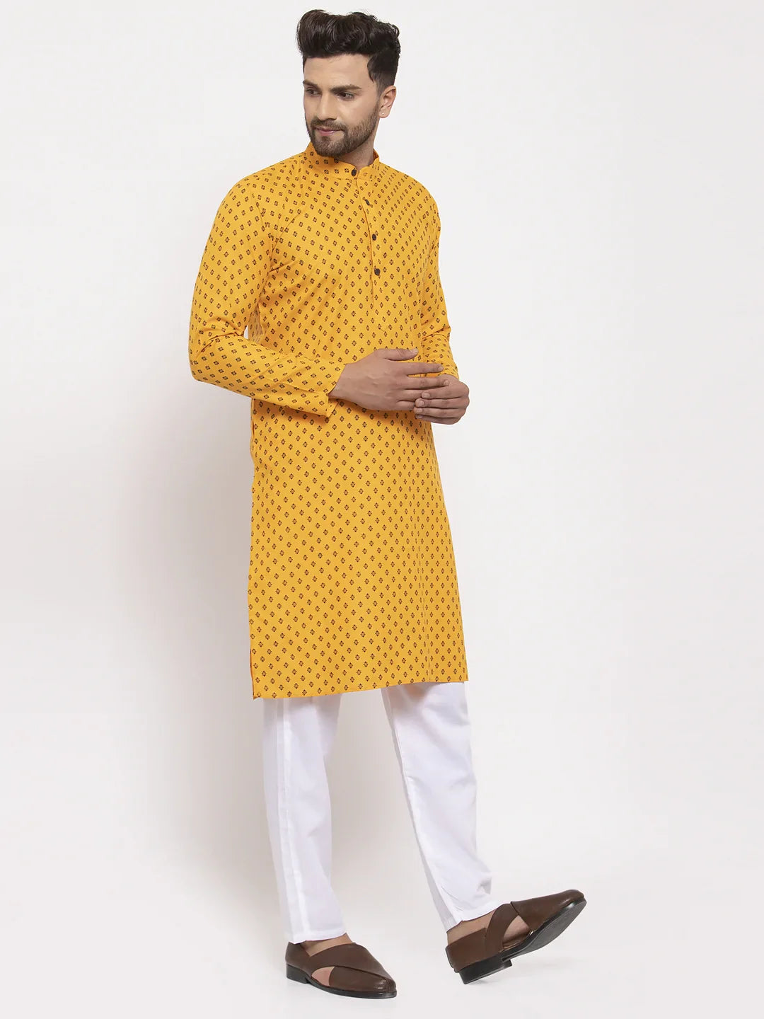 Yellow Cotton Kurta Pajama - Stylish Mens Kurta Pajama Set