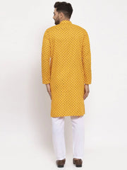 Men Yellow Printed Kurta Only ( KO 627 Yellow )-KO-627