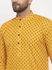 Men Yellow Printed Kurta Only ( KO 627 Yellow )-KO-627