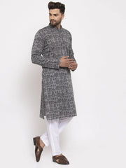 Men Grey Printed Straight Kurta
