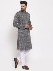 Men Grey Printed Straight Kurta