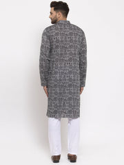 Men Grey Printed Straight Kurta